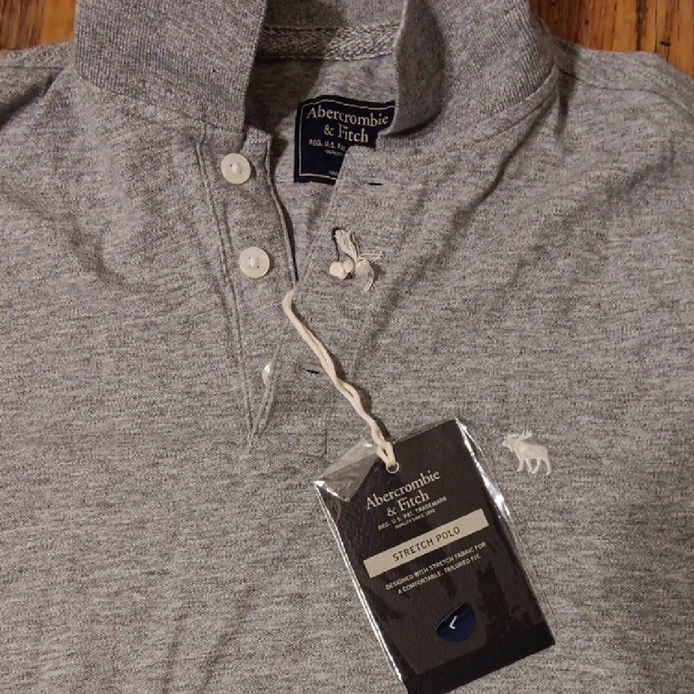Abercrombie & Fitch Gray Polo Shirt Short Sleeves L NWT - Picture 2 of 2
